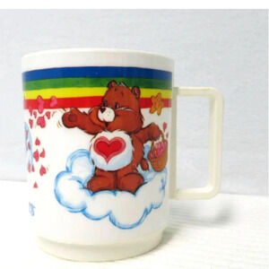 Cartoon Smurfs Cup and Care Bear Mug 1980's Deka USA Plastic Vintage
